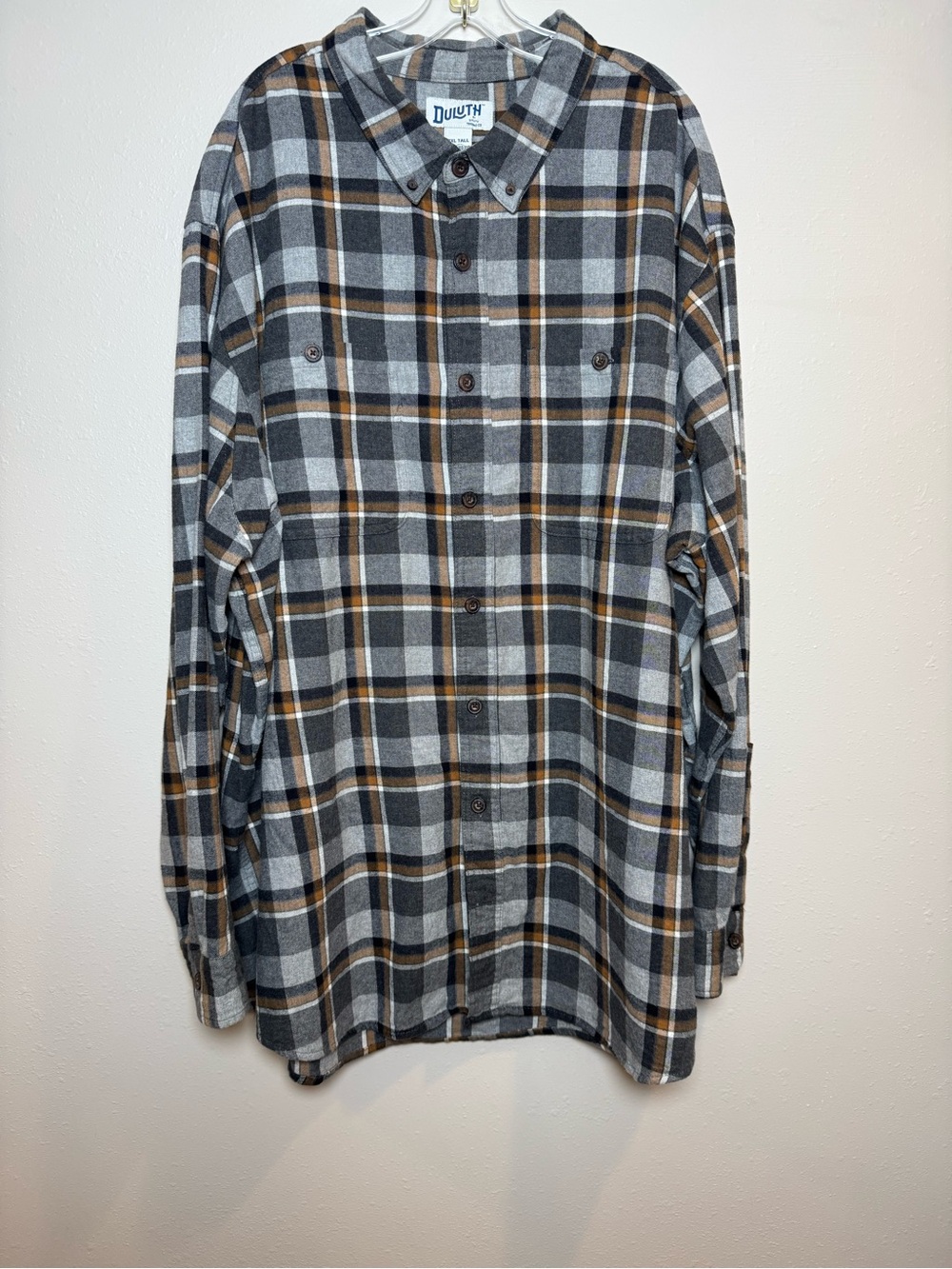 Duluth Trading Co Free Swingin’ Relaxed Fit Flannel 3XL Tall Gray, Brown